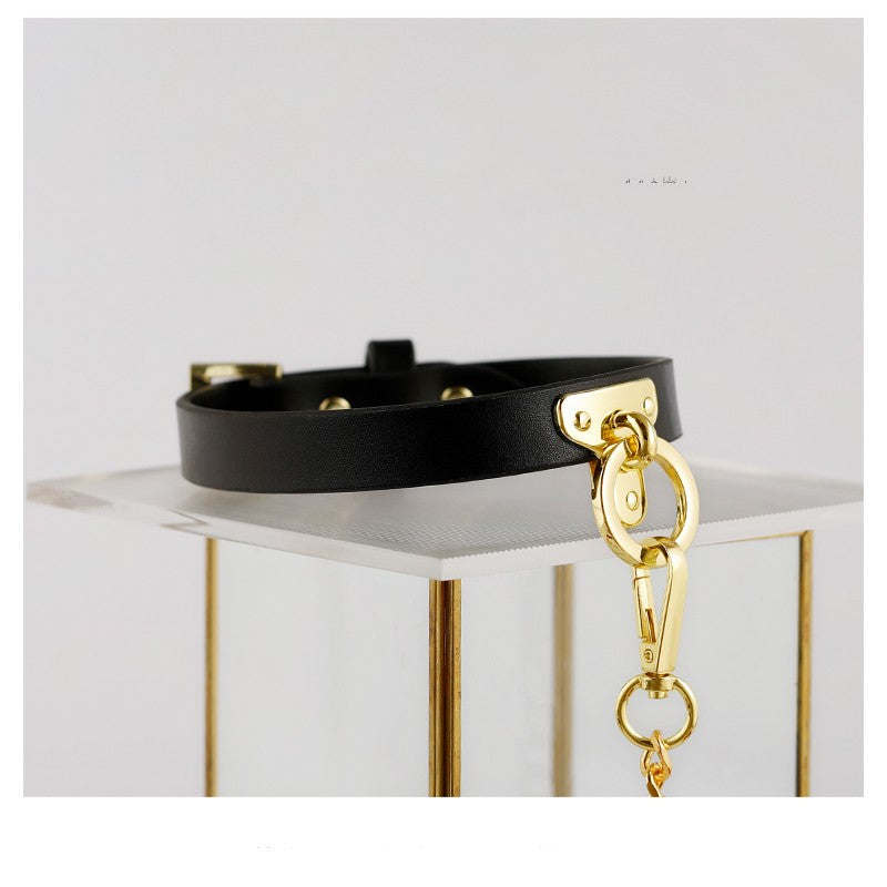 Brown Bondage Leather Collar With Chain Leash Bdsm Slave Toys Fetish