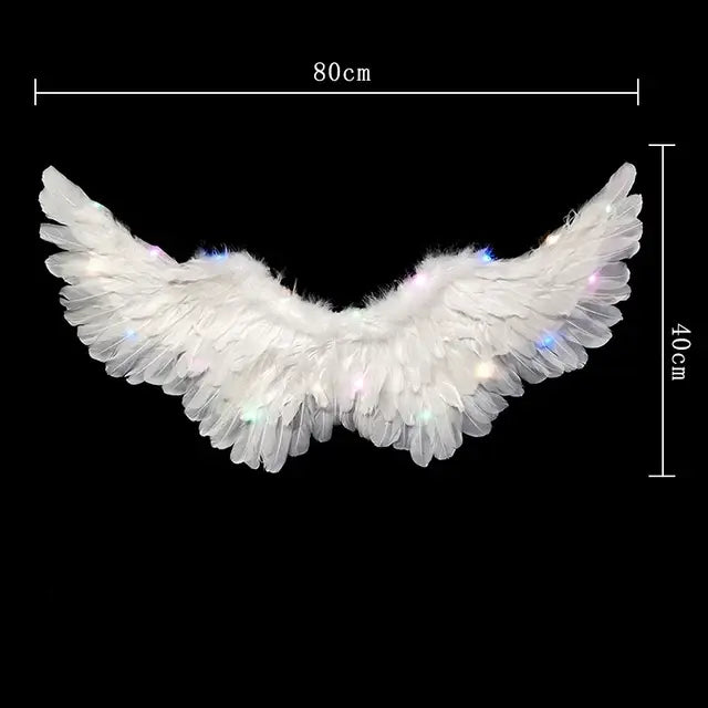 Women LED Flash White Angel Feather Wings Decoration Girl Props Holiday Gift Adult Children Cosplay Birthday Wedding Halloween