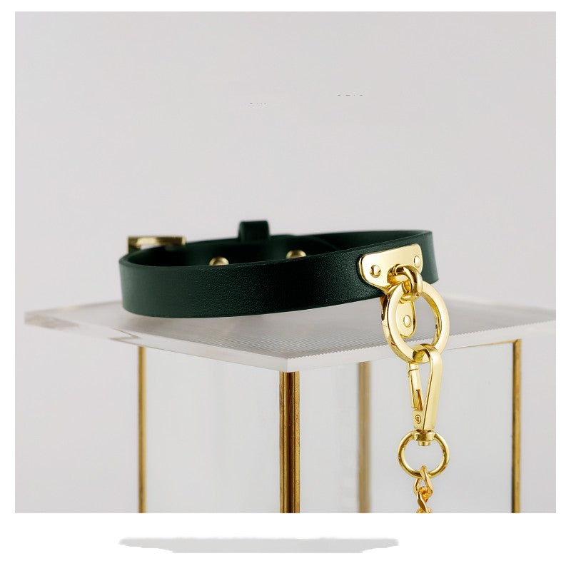 Brown Bondage Leather Collar With Chain Leash Bdsm Slave Toys Fetish