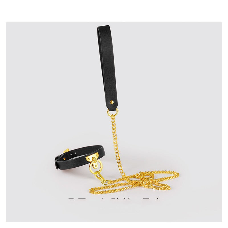 Brown Bondage Leather Collar With Chain Leash Bdsm Slave Toys Fetish