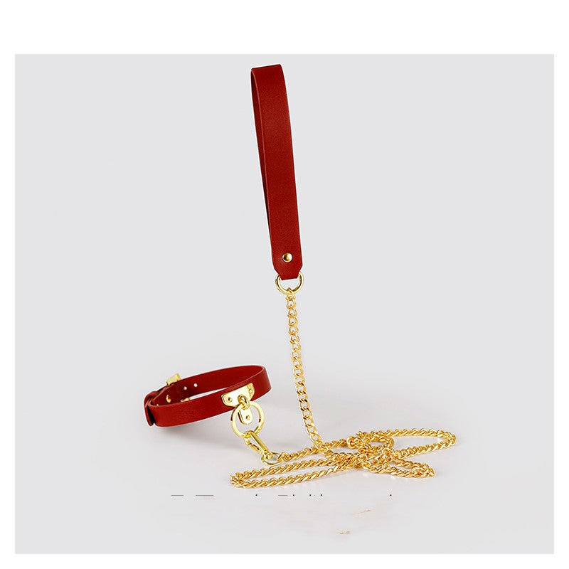 Brown Bondage Leather Collar With Chain Leash Bdsm Slave Toys Fetish