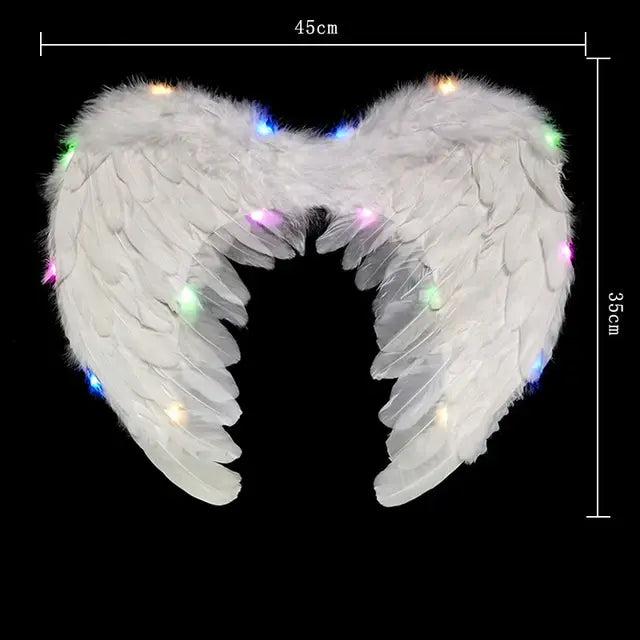 Women LED Flash White Angel Feather Wings Decoration Girl Props Holiday Gift Adult Children Cosplay Birthday Wedding Halloween