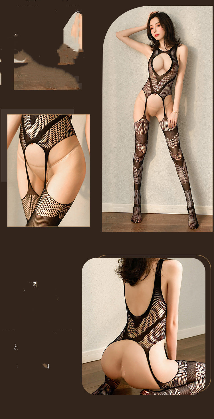 Hollow Breast Milk File Body Stocking Suit
