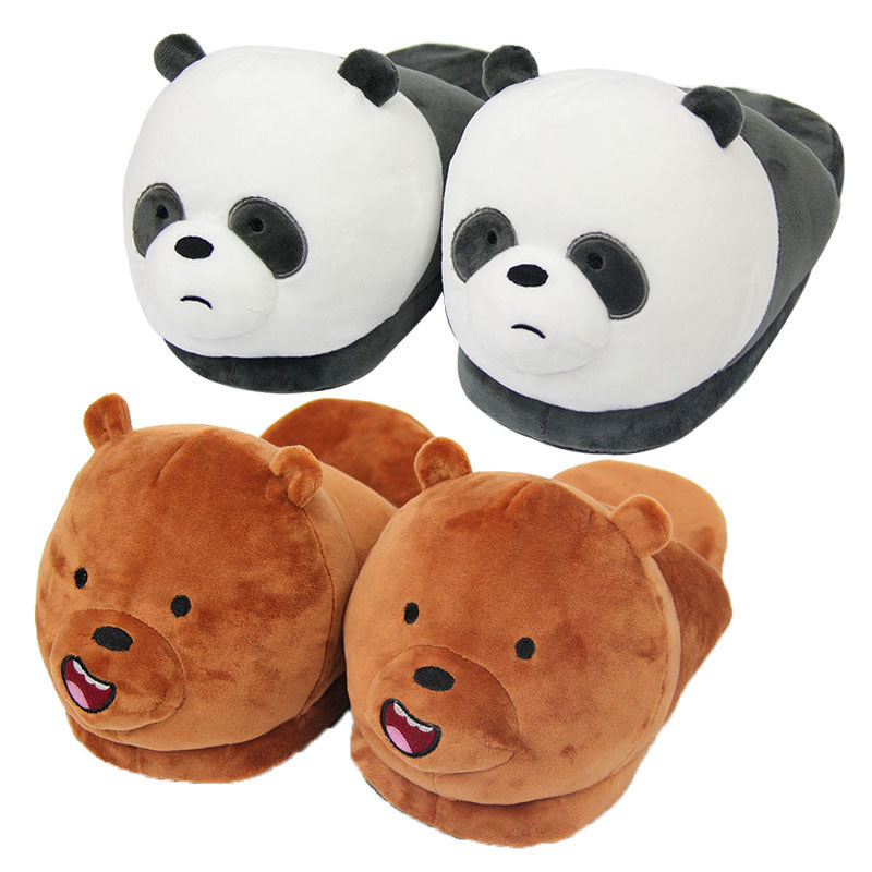 Cute Bear Plush Slippers White Bear Black Bear Cotton Slippers Winter Couple Home Warm Shoes