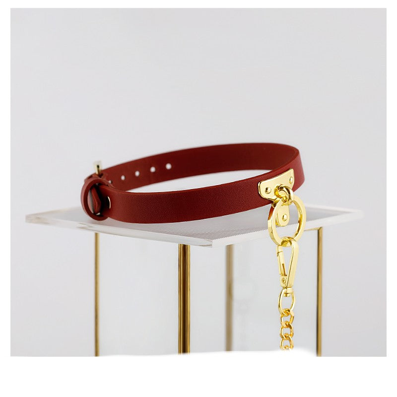 Brown Bondage Leather Collar With Chain Leash Bdsm Slave Toys Fetish