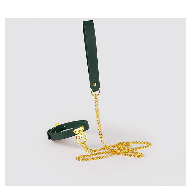 Brown Bondage Leather Collar With Chain Leash Bdsm Slave Toys Fetish