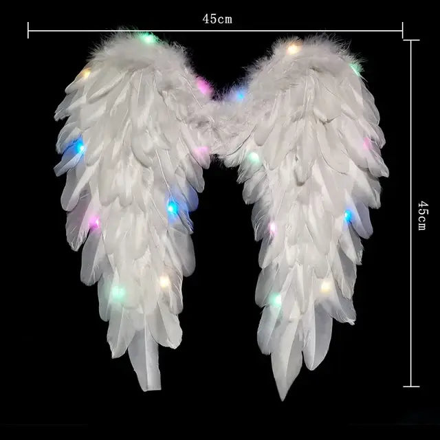 Women LED Flash White Angel Feather Wings Decoration Girl Props Holiday Gift Adult Children Cosplay Birthday Wedding Halloween