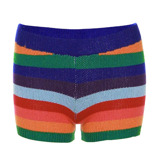 Knitted Contrast Color Crop Tank Top and Shorts