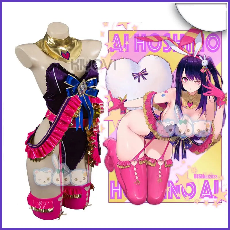 Oshi No Ko Ai Hoshino Cosplay Costume Women Sexy Bodysuit Headwear Gloves Socks Suit Bunny Girl Uniform Halloween Clothes