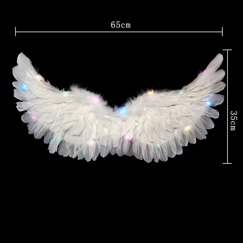 Women LED Flash White Angel Feather Wings Decoration Girl Props Holiday Gift Adult Children Cosplay Birthday Wedding Halloween