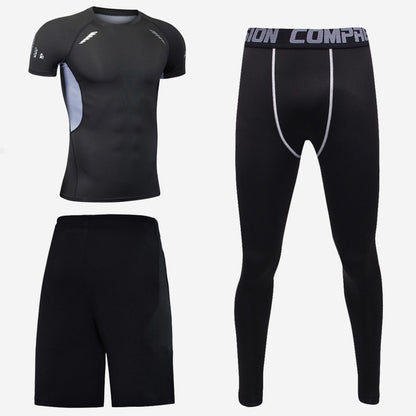 Sports short-sleeved men's short-sleeved body suit three-piece suit