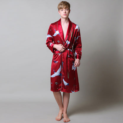 Men's fashionable silk skin dressing gown in autumn