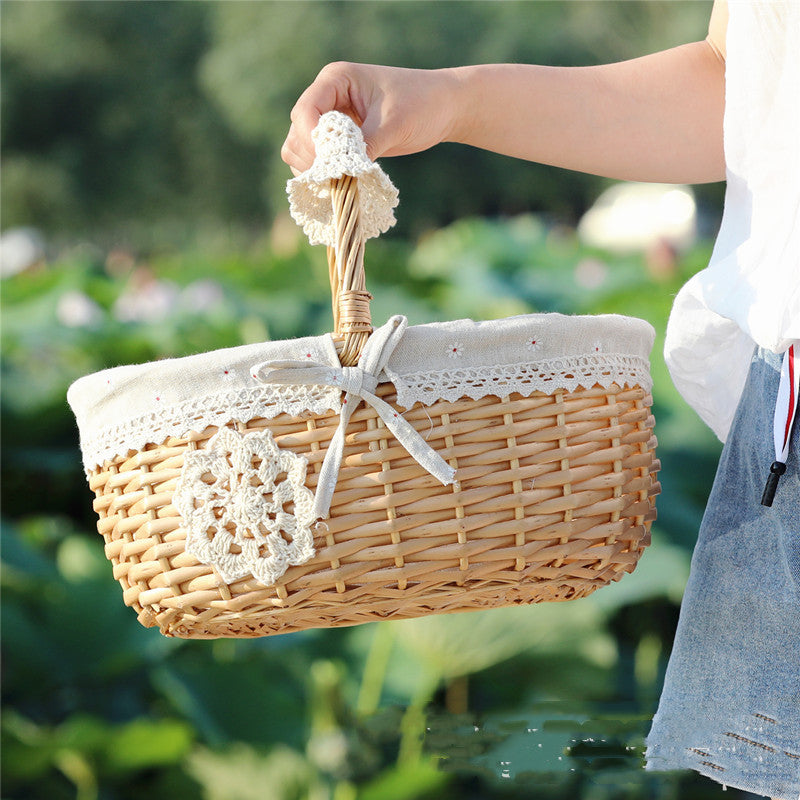 Wicker Basket Picnic Basket Gift Empty Oval Willow Woven Basket Easter Large Storage Wine Basket