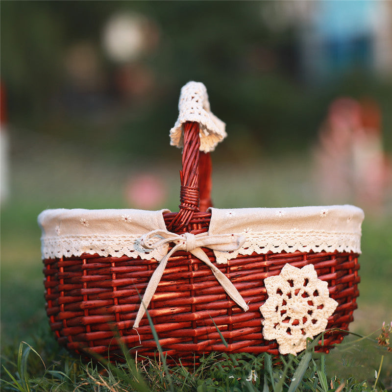 Wicker Basket Picnic Basket Gift Empty Oval Willow Woven Basket Easter Large Storage Wine Basket