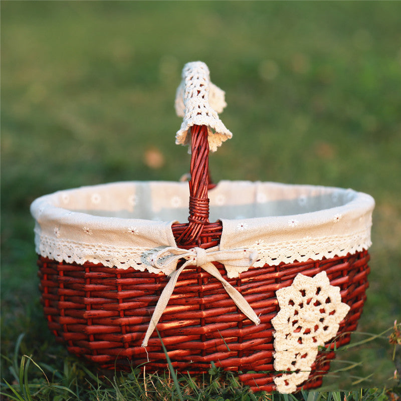 Wicker Basket Picnic Basket Gift Empty Oval Willow Woven Basket Easter Large Storage Wine Basket