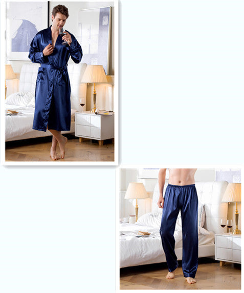 Men's Home Wear Mid-length Cardigan Simulation Silk Nightgown