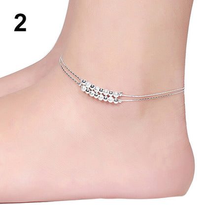 Silver Anklet Peach Heart Anklet Bell Pentagram Square Round Bead Butterfly Anklet