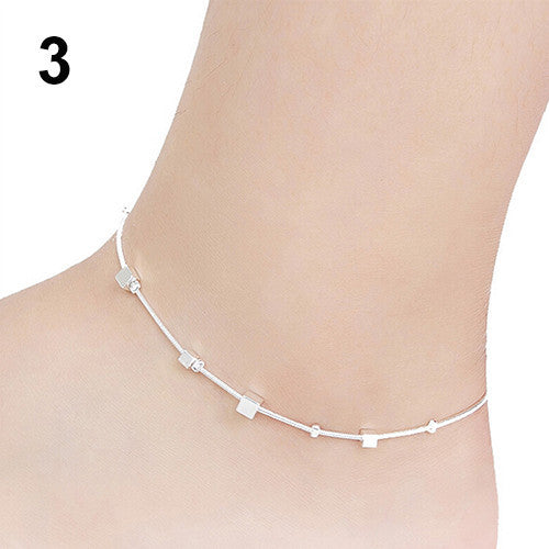 Silver Anklet Peach Heart Anklet Bell Pentagram Square Round Bead Butterfly Anklet