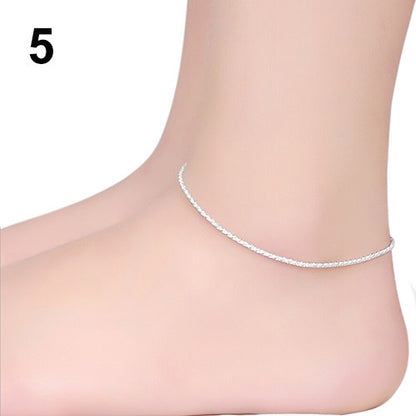 Silver Anklet Peach Heart Anklet Bell Pentagram Square Round Bead Butterfly Anklet