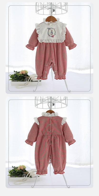 Baby Onesies Plus Velvet Padded Rabbit Plaid Baby Romper Romper