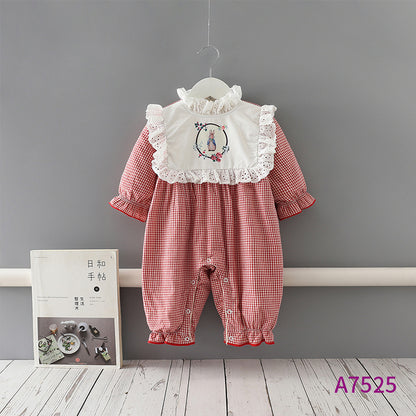 Baby Onesies Plus Velvet Padded Rabbit Plaid Baby Romper Romper