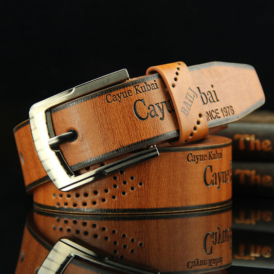 Pin buckle belt men's belt retro hollow casual belt