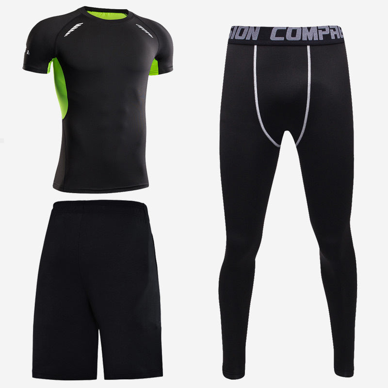 Sports short-sleeved men's short-sleeved body suit three-piece suit