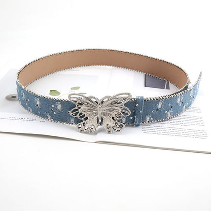 Belt Women's Canvas Butterfly Smooth Buckle Belt