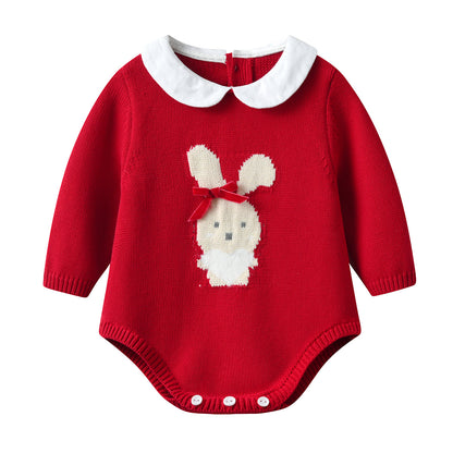 Baby Jumpsuit Red Rabbit Knitted