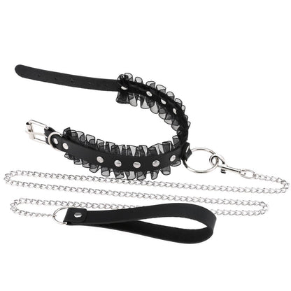 Fashion Beautiful Girl Wave Lace PU Bondage Hand Holding Rope Collar