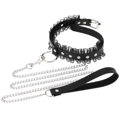 Fashion Beautiful Girl Wave Lace PU Bondage Hand Holding Rope Collar