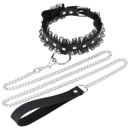 Fashion Beautiful Girl Wave Lace PU Bondage Hand Holding Rope Collar