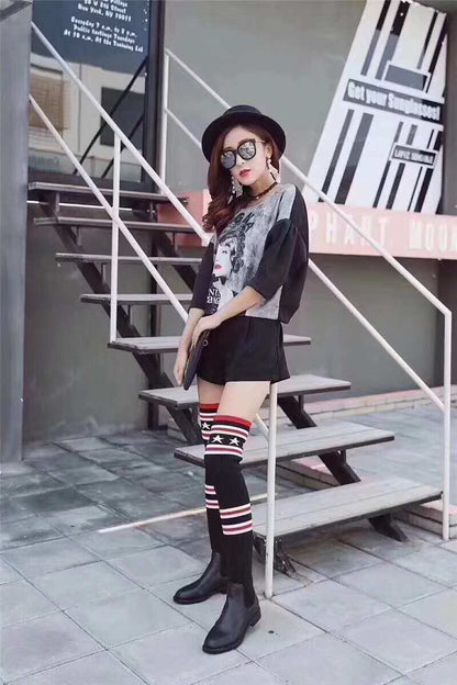 Five-pointed star stockings casual girls thigh socks