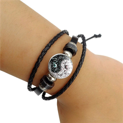 TaiYin Yang Charm Bracelet Multilayer Braided Bracelet Vintage Jewelry Mens Leather Bracelets for Women Gift