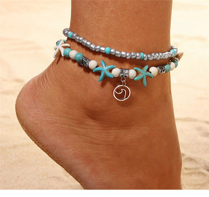 Beach Anklet Turtle Pendant Starfish Turquoise Anklet