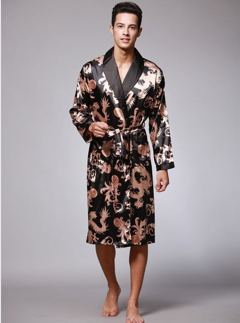 Men's fashionable silk skin dressing gown in autumn