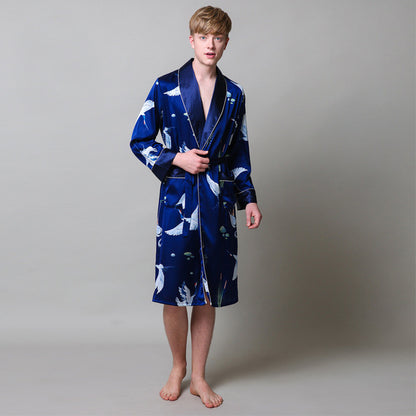 Men's fashionable silk skin dressing gown in autumn