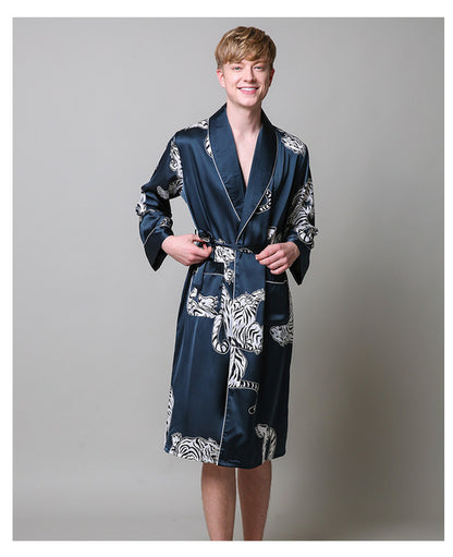 Men's fashionable silk skin dressing gown in autumn