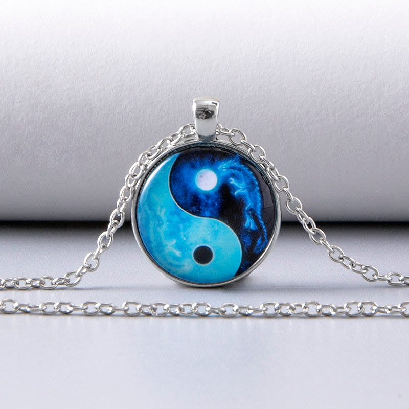 Tai Chi Yin Yang Dragon Glass Necklaces For Men