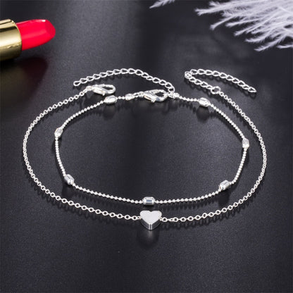 Double-layered anklet Retro beach ball chain heart-shaped anklet