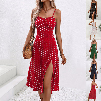 Polka Dot Print Suspender Dress