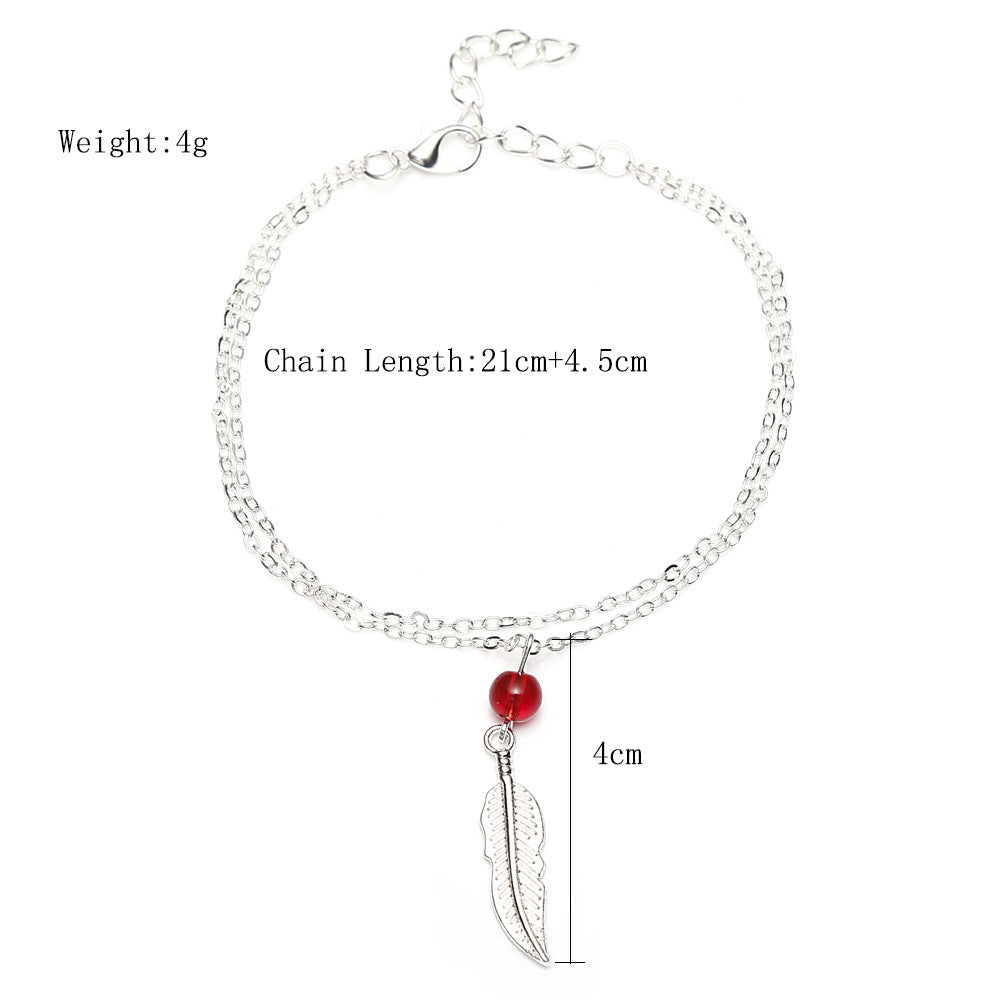 Crystal bead feather anklet