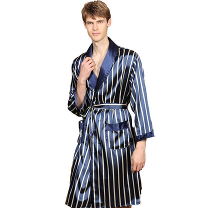 Men's simulation silk long sleeve nightgown