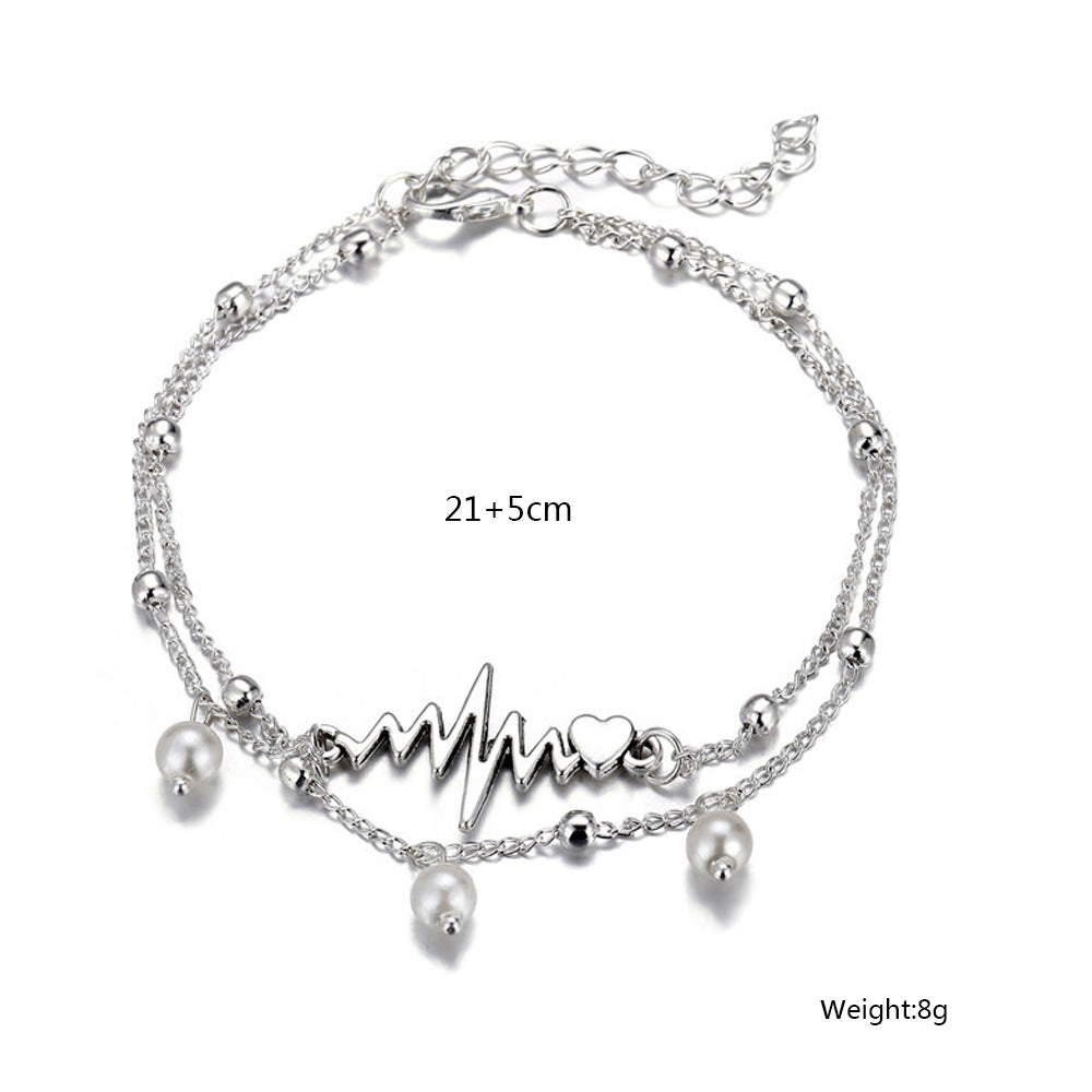 New Anklet Double-layer Pearl Anklet ECG