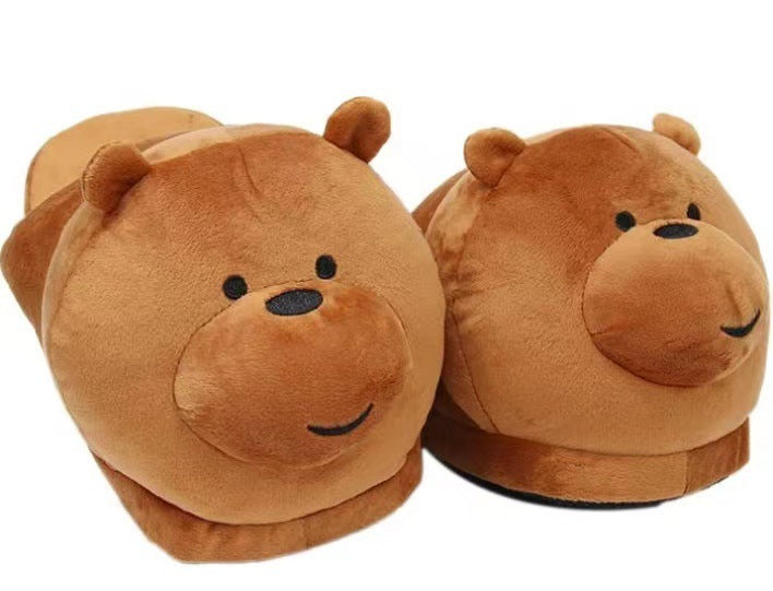Cute Bear Plush Slippers White Bear Black Bear Cotton Slippers Winter Couple Home Warm Shoes