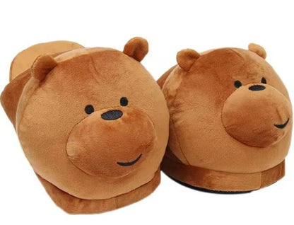 Cute Bear Plush Slippers White Bear Black Bear Cotton Slippers Winter Couple Home Warm Shoes