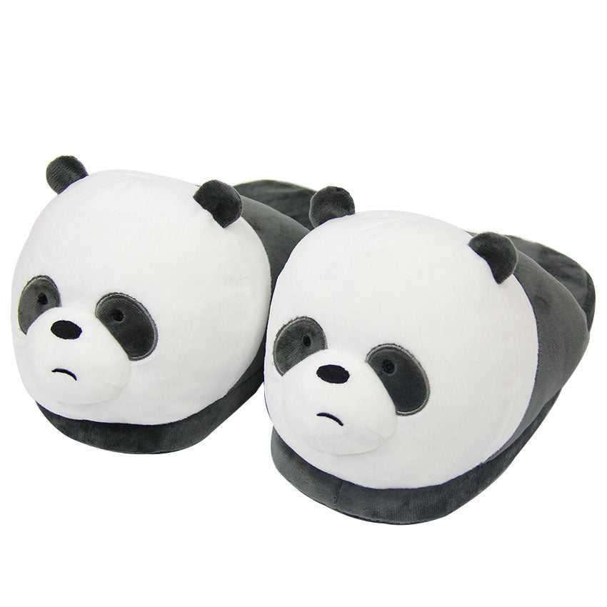 Cute Bear Plush Slippers White Bear Black Bear Cotton Slippers Winter Couple Home Warm Shoes