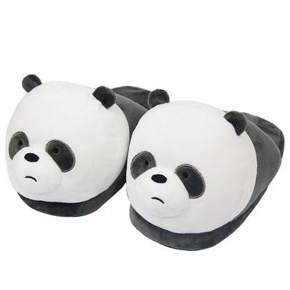Cute Bear Plush Slippers White Bear Black Bear Cotton Slippers Winter Couple Home Warm Shoes