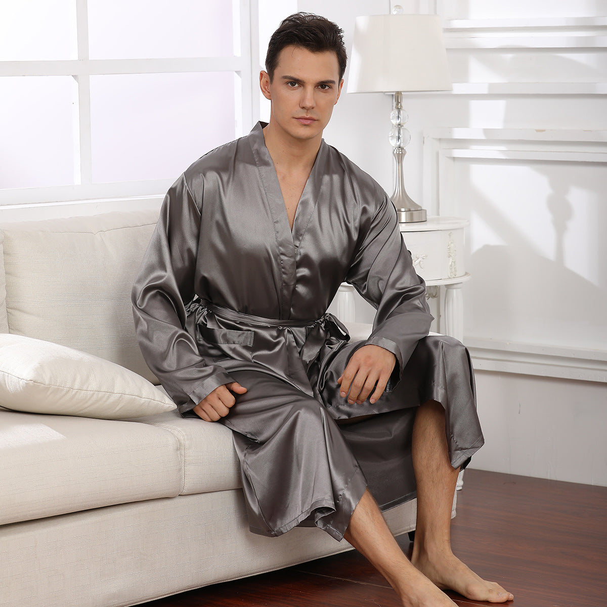 Men's Robe Ultra-thin Cardigan Nightgown Loose Plus Size