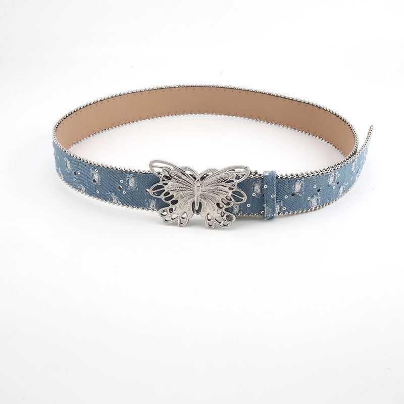 Belt Women's Canvas Butterfly Smooth Buckle Belt